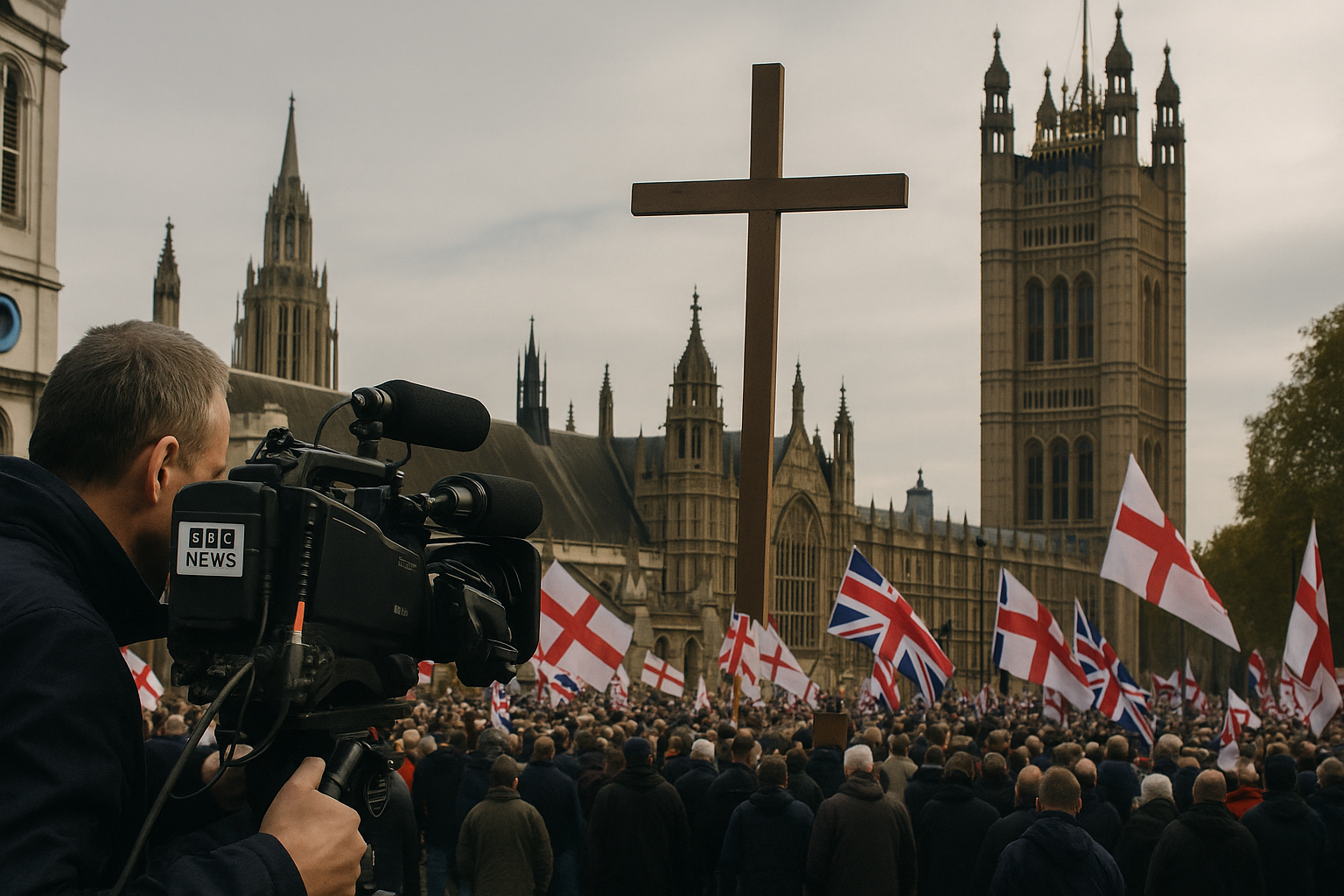The Cross, the Crowd, and the Collapse of Consent: What the BBC’s Reaction Reveals About Britain in 2025