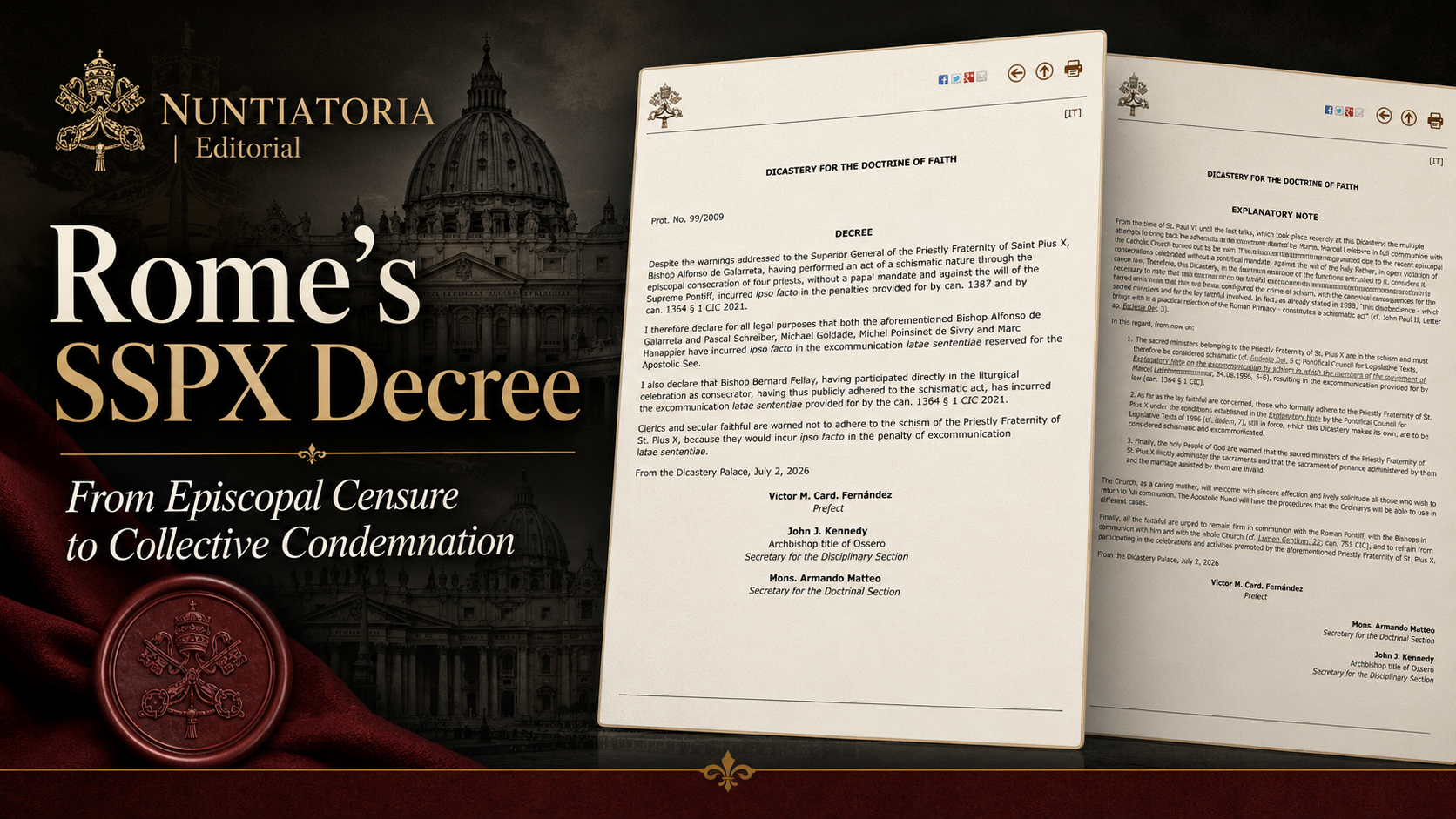 Rome Declares the SSPX in Schism: When Canonical Authority Becomes Collective Condemnation